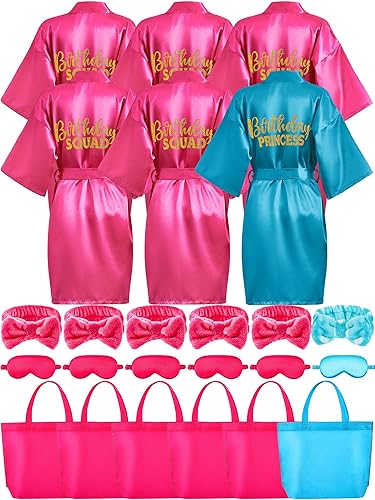 Kit Fête Spa Pour Filles - 24 Pièces : Peignoirs Satin, Bandeaux, Masques, Sacs - Idéal Anniversaire, Soirée Pyjama