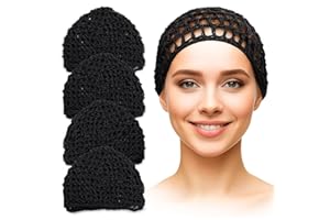 KETAR 4 Pcs Black Hair Nets for Sleeping – 5.5 x 7" Soft, Lightweight Viscose Hair Nets for Women Sleeping – Stretchable, Breathable, and Comfortable for Extended Wear, Handmade, Size May Vary by 0.5-1"
