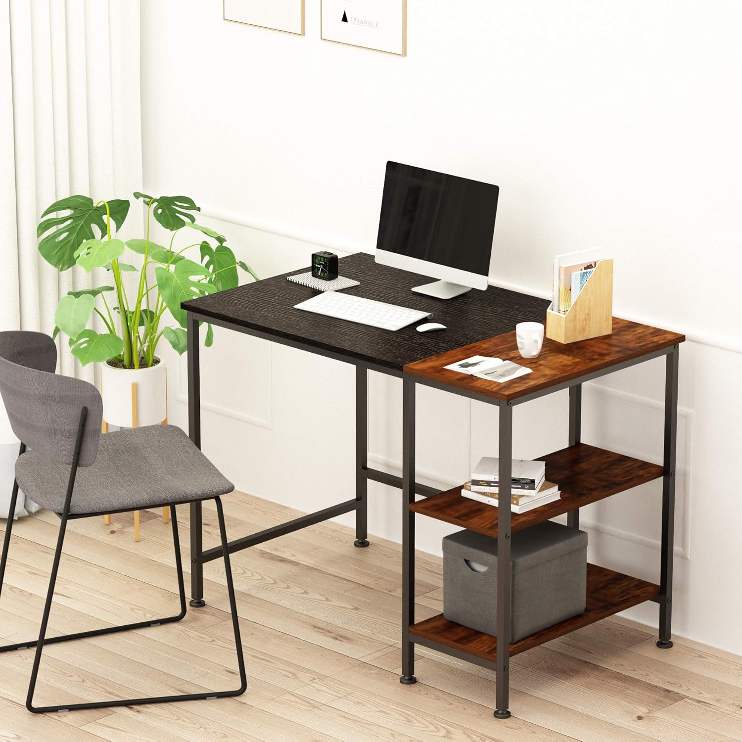 JOISCOPE Computer Desk with Shelves,Laptop Table with Wooden Drawer,40 inches(Black Oak Finish): Kitchen & Dining