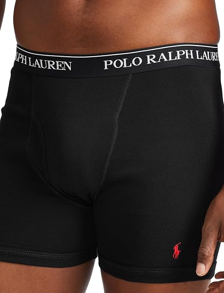 POLO RALPH LAUREN UNDERWEAR MEN’S CLASSIC FIT COTTON BOXER BRIEFS 3 PACK, POLO BLACK, L