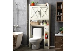 JOKOLO Over The Toilet Storage Cabinet,Freestanding Wooden Bathroom Organizer with 2-Door Toilet Storage Rack,66 Inches Height,White