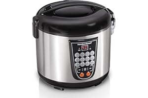 Hamilton Beach Digital Programmable Rice and Slow Cooker & Food Steamer, 20 Cups Cooked (10 Cups Uncooked), 14 Pre-Programmed Settings for Sear Sauté, Hot Cereal, Soup, Nonstick Pot, Stainless Steel