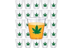 Stumbelina 420 Party! Marijuana Leaf Plastic Shot Glasses | Weed Neon Green Shooter Lover Disposable Cups for Jello Shots | Birthday Fun Gift Set (25, CLEAR)