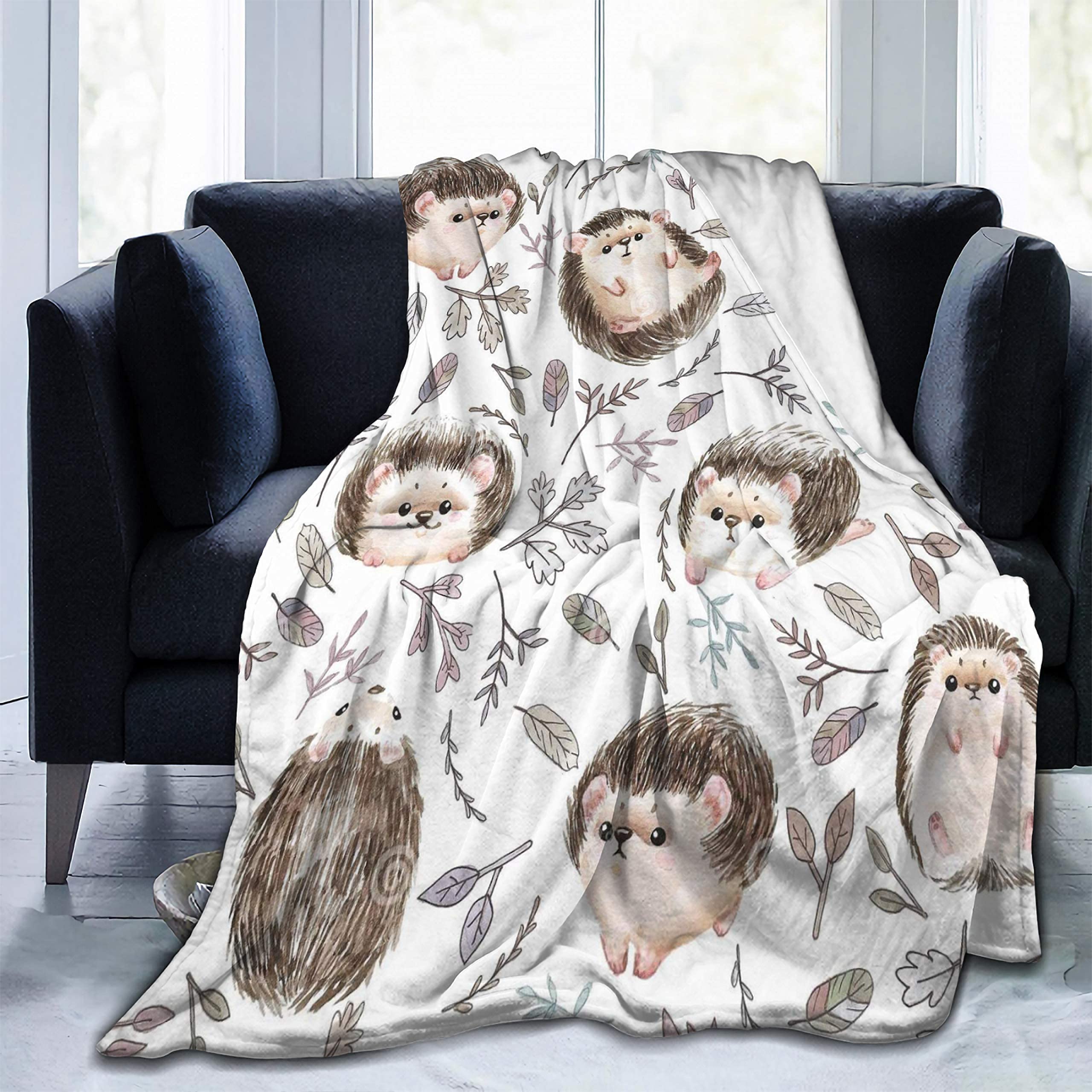 Abaysto Hedgehog Flannel Throw Blanket, Soft Fluffy for Bed, Sofa, Couch - Great Gift for Christmas/Thanksgiving - 50x60inches（130x150cm）