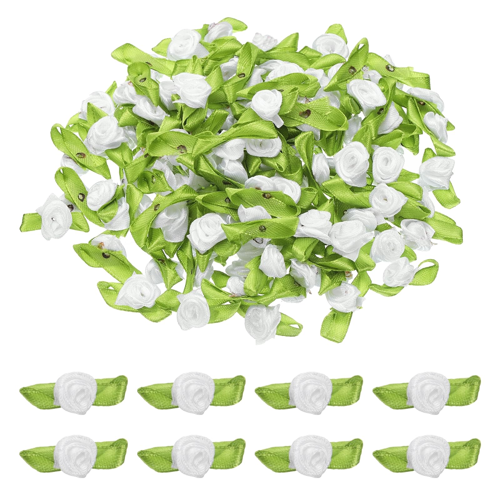 Photo 1 of uxcell 100 Pcs Mini Ribbon Roses Flowers Bows for Crafts, 15mm/0.6" Dia Small Artificial Ornament Applique Flower Bows for DIY Wedding Birthday Festival Decoration, White