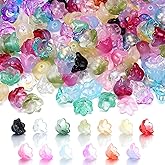 200pcs Bellflower Glass Beads, Mixed Colours Glass Flower Beads for Jewelry Making, Cute Bead with Colour Gradient Bellflowers Crystal Beads DIY Craft Accessories for Bracelets Necklaces Earrings