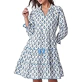 Kedera Womens Casual Mini Dress Long Sleeve Floral Ruffle V Neck Fall Loose Boho Babydoll Dresses with Pockets