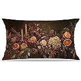 BUJSP Vintage Moody Floral Christmas Pillow Covers 20x12, Cottagecore Christmas Decor, Dark Academia Holly Botanical Floral Decorative Throw Pillow Covers for Home Bedroom Living Room