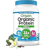 Orgain Organic Vegan Protein Powder + Greens, Vanilla Bean - 21g Plant Based Protein, 6g Prebiotic Fiber for Gut Health, Glut