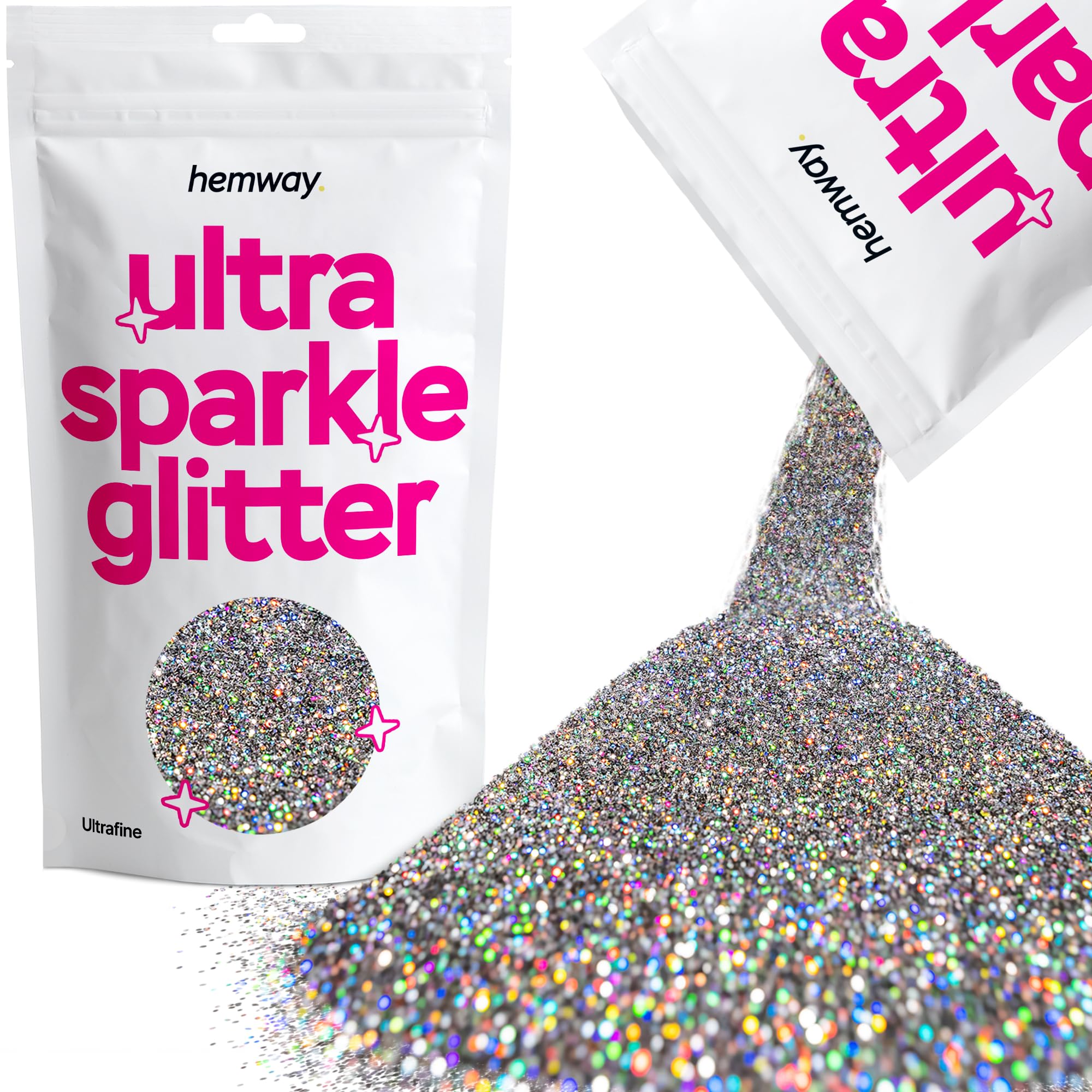 Hemway Ultra Sparkle Glitter Gun Metal Grey Holographic 100g Ultrafine | Glitter for Arts & Craft, Makeup, Nail Art, Crafting, Card Making, Sparkle Decoration