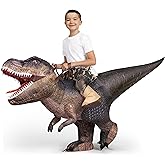 Spooktacular Creations T-Rex Inflatable Costume for Kids, Funny Air Blow Up Costumes, Digital Printing Ride-On Dinosaur for Halloween Parties, (Brown S)