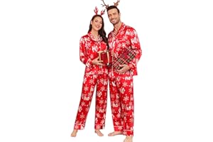 SWOMOG Couples Matching Pajamas Sets Women & Men Silk Satin Long Sleeve Button Down Sleepwear 2 Pcs Classic Loungewear