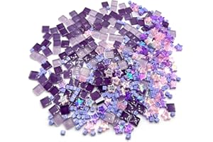 GIFTMEET Crystal Glass Mosaic Tiles - 350 Assorted Color Pieces, Decorative for DIY Hobby, Wall Art Decor (Purple)