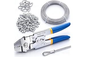 Twidec /2.2mm Wire Cable Crimping Pliers With 160PCS 1/16'' Aluminum Crimping Loop Sleeve And 1/16 Wire Rope 60FT 20PCS Stain