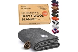 WOOLLY MAMMOTH WOOLEN COMPANY Woolly Mammoth Woolen Co. | Extra Large Merino Wool Camp Blanket | Perfect Outdoor Gear | Bedroll for Bushcraft, Camping, Trekking, Hiking, Survival, or Throw Blanket at the Cabin (Gray), 66" x 90"