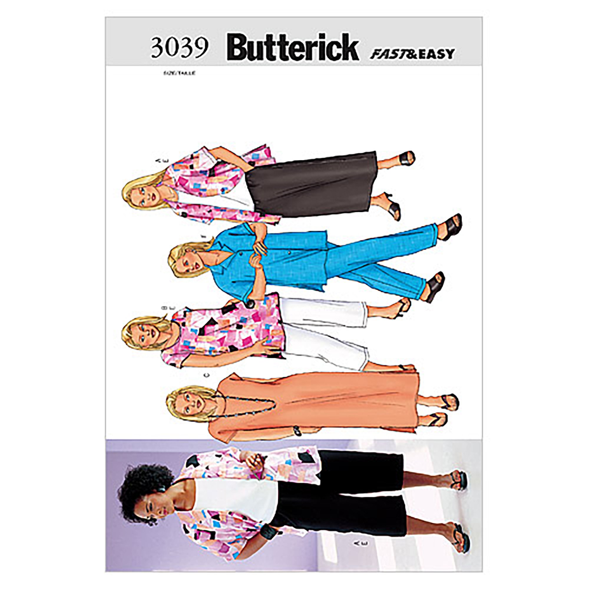 Butterick Patterns B3039 Size 16W Women's Petite Shirt, Top, Tunic, Dress, Skirt and Pants, White