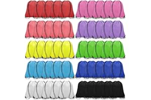 Grneric 50Pcs Drawstring Backpack Bulk Cinch Bag, Drawstring Bags Polyester for Gym Sports Beach Party Trip (10 Colors)