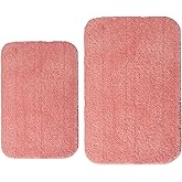 DSHXL 2 Piece Bathroom Rugs and Mats Sets, Soft Bath Mats for Bathroom with Non-Slip Backing, Machine Washable Microfiber Absorbent Bath Rugs (16''x24'' Plus 20''x32'',Pink)