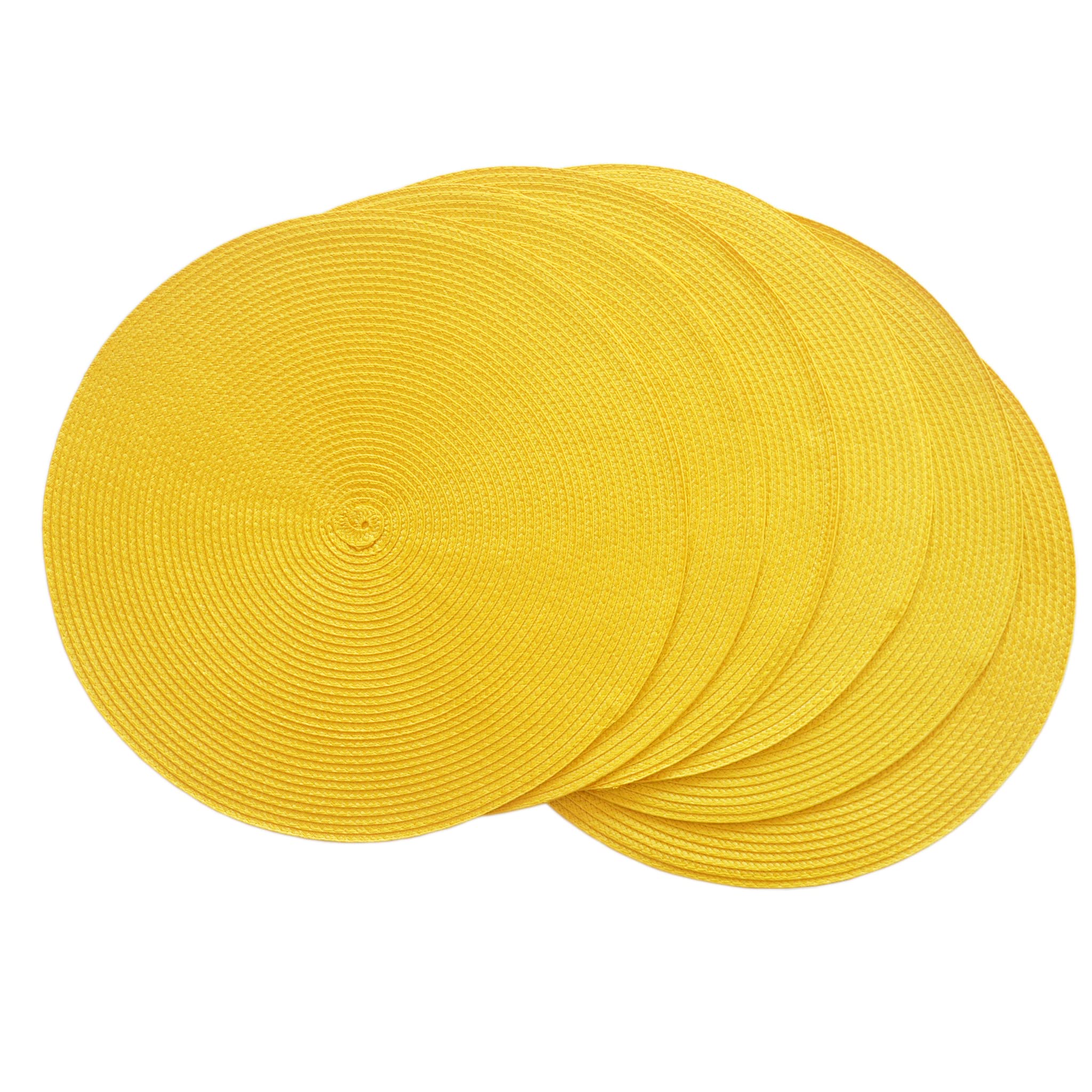 SCF2017 Round Woven Plastic Placemats 38cm Stylish and Practical Dining Table Mats,Set of 6,Yellow