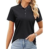 SMENG Women's Polo Shirts Cotton Pique Short Sleeve Collared 3 Button Summer Tops Work,Casual,Golf Shirt