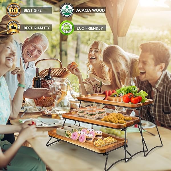 3 TIER CUPCAKE STAND AND TOWERS LARGE SERVING TRAY FOR PARTY ACACIA WOODEN DESSERT TABLE DISPLAY SET DECORATIVE TRAY TIERED TRAY DECOR SMALL CHEES CHARCUTERIE BOARDS RUSTIC WOOD SERVING PLATTERS TRAYS