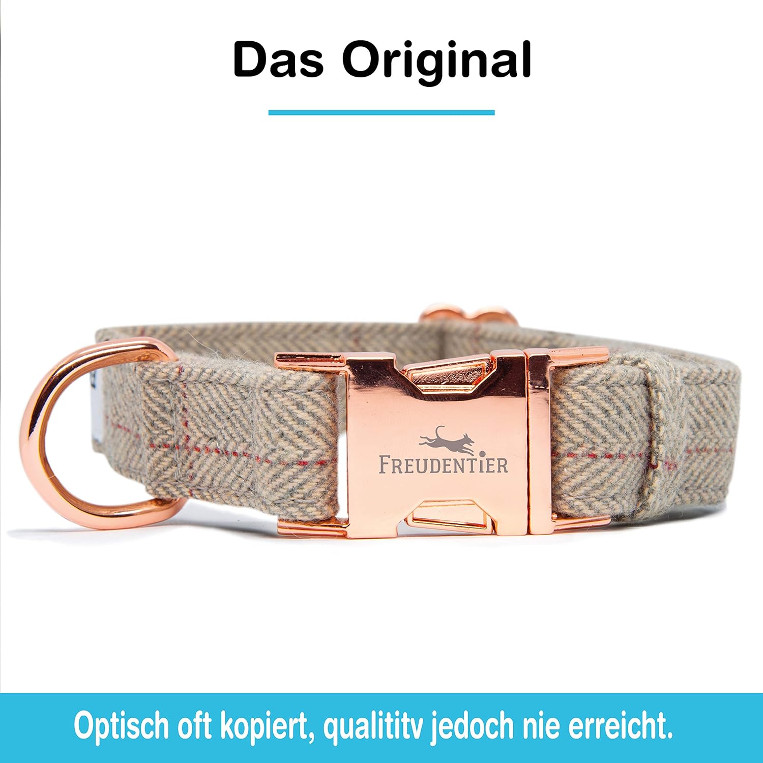 Freudentier Dog Collar + Dog Lead (2m) as Set, Beige, Rose Gold, 41-65cm - Image 4