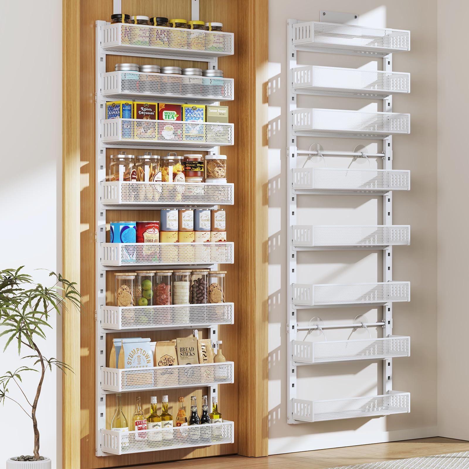 Photo 1 of Pantry Door Organizers and Storage, 8-Tier Large Metal Heavy-Duty Frame Over the Door Spice Rack, 2 in 1 Wall-Mounted or Hanging shelf for Kitchen, Bathroom, Laundry Room, Bedroom, Closet &Nursery