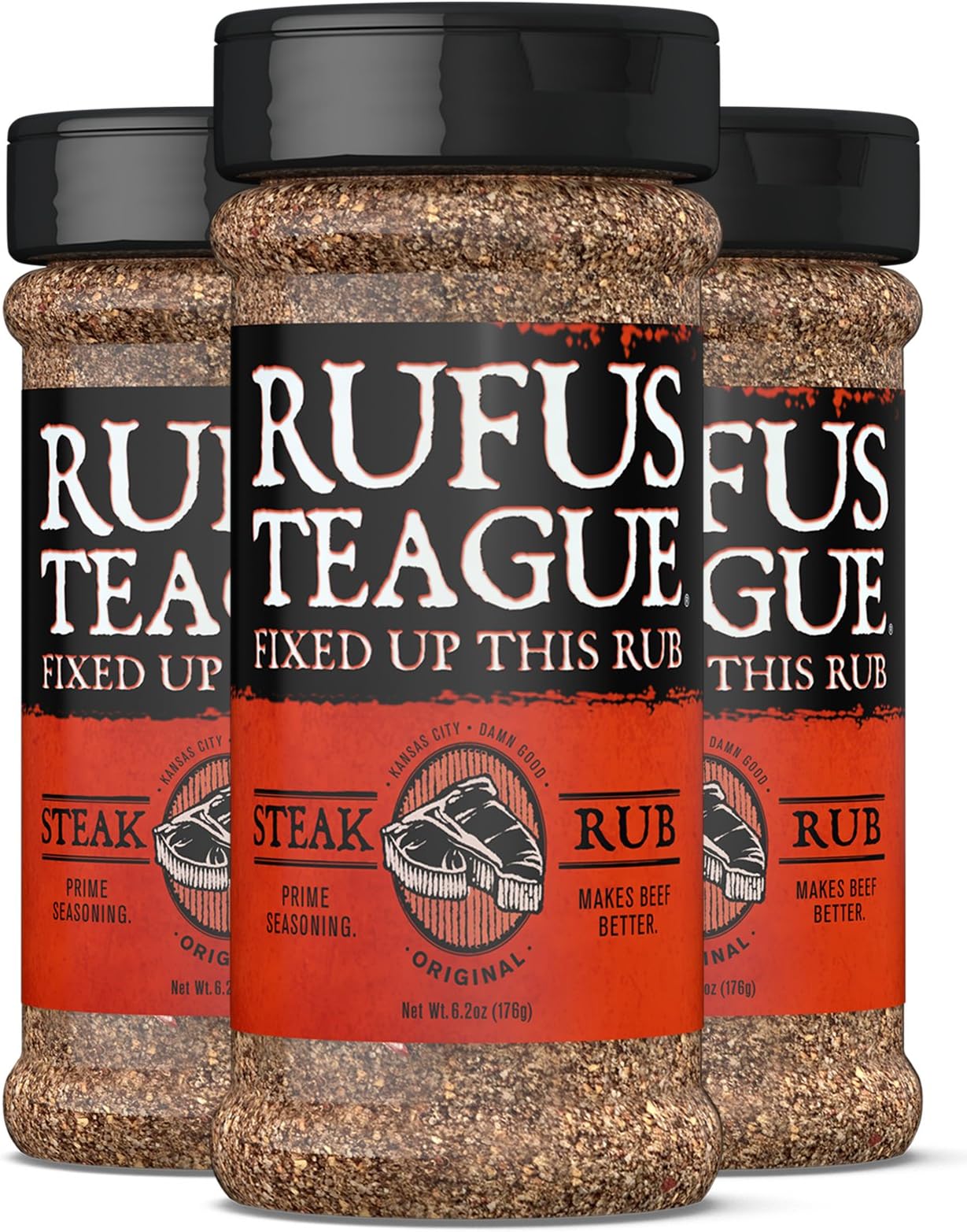 Rufus Teague STEAK RUB – (3 Pack) 6.2oz Shaker – Bold Steak Seasoning. Beyond Steakhouse Flavor. – Premium Herbs & Spices – Unique, All Natural Ingredients & Gluten-Free