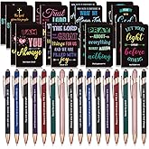 Funrous 32 Pcs Motivational Quote Pens Inspirational Notepads Mini Journal with Ballpoint Pen Small Notebooks Gift Set for Men Women Coworkers, Adult Party Favors Christmas Prizes Gift(Dark)