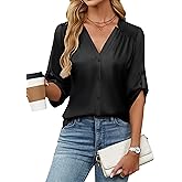 Blooming Jelly Womens Button Down Shirts 3/4 Sleeve Dressy Casual Tops Pleated Satin Silk Business Blouses 2026