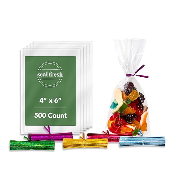 SEAL FRESH CLEAR CELLOPHANE TREAT BAGS WITH HOLOGRAPHIC...