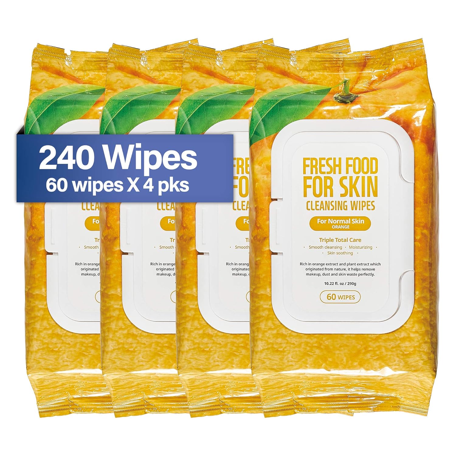 Refreshing Body Hand Face Wipes Cleansing Cloths 240 wipes alcohol-free wipes help to reduce the risk of cross contamination Restroom User friendly Hypoallergenic Fresh Scent (Orange/240 wipes)