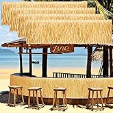 Sinmoe 4 Pack Hawaiian Luau Grass Fringe Banner Table Skirt with LED Lights 160 x 12 Inch Raffia Grass Table Skirt for Tiki Bar Tropical Beach Party Hula Birthday Garland Graduation Decorations