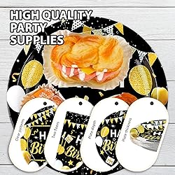 Grencian 96 Pcs Black and Gold Happy Birthday Party
