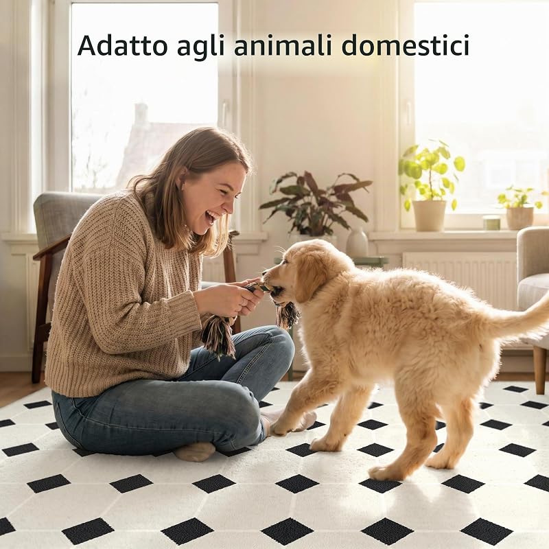 Tappeto Interno Esterno Effetto Sisal Minimalista, Tessitura Piatta, Lavabile Antiscivolo Resistente alle Intemperie, Motivo Piastrelle Smaltate per Balcone Terrazza Soggiorno 160x230 cm