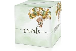 HEZNZXQ Bear Balloon Card Box - Watercolor Collapsible Money Box or Gift Box for Baby & Bride Shower, Birthday, Wedding Reception, Engagement Party, Graduation - 8"x8"x8" Party Favors Decorations Boxes(09)