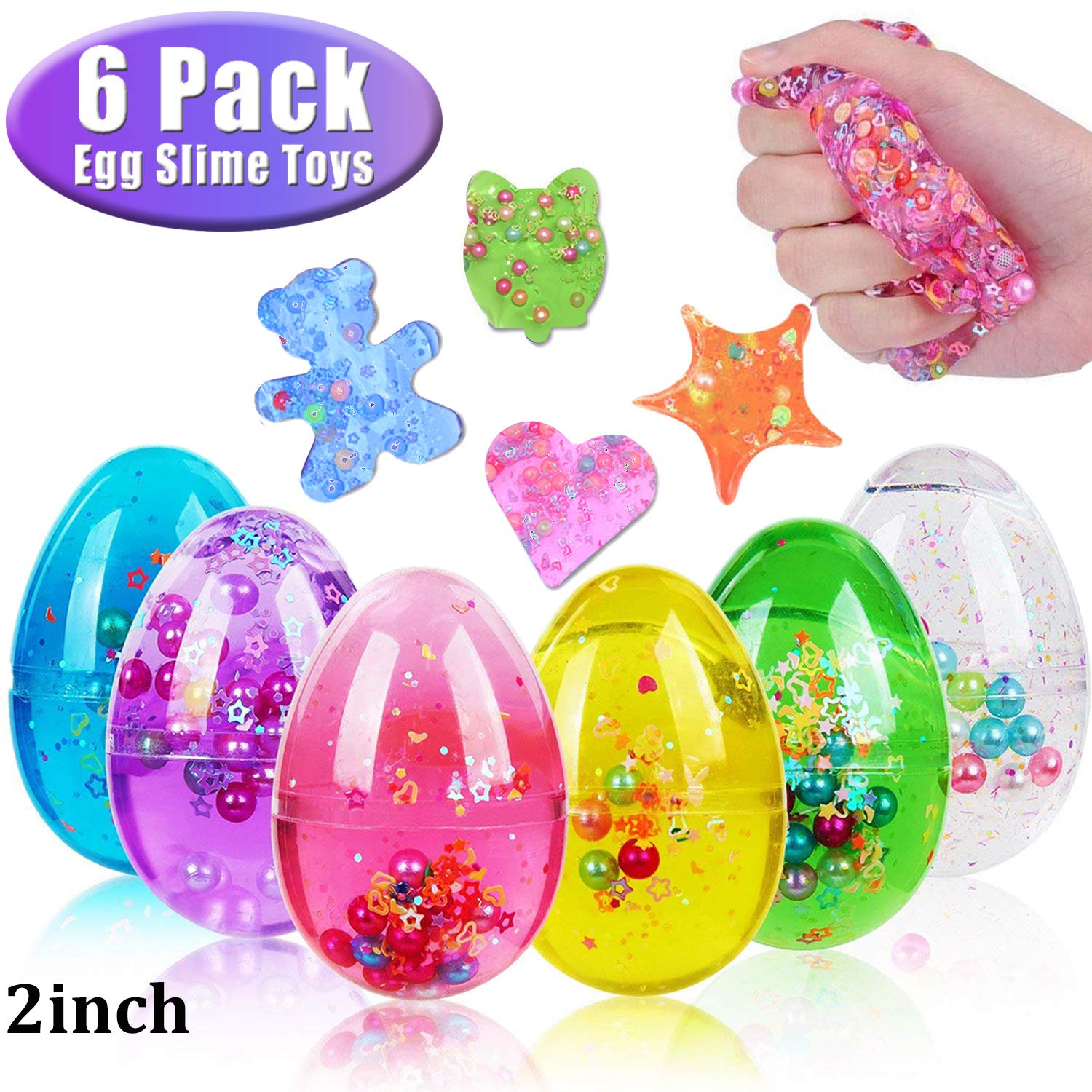 6 Pack Easter Slime Egg Putty,2x1.2inch DIY Colorful Crystal Soft Kit