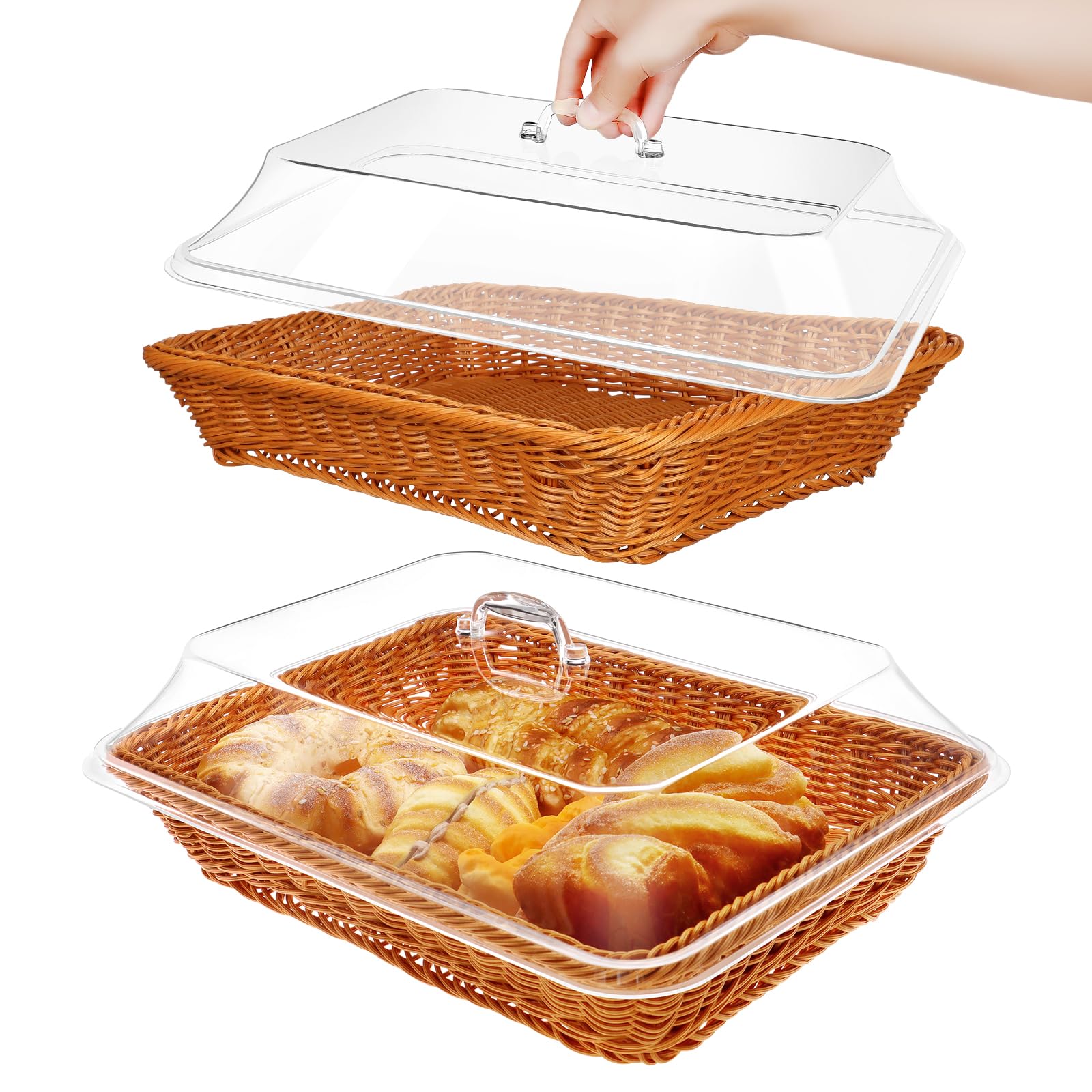 Photo 1 of **INCOMPLETE, NO LIDS** 2 Pcs Rattan Bread Basket 15.7 x 11.8 Inch Woven Imitation Rattan Fruit Basket Wicker Breadbasket for Serving Food Vegetable Display Baskets for Kitchen Restaurant