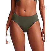CRZ YOGA Mid Waisted Bikini Bottoms for Women - Full Coverage Bathing Suit Swimsuit Basic Swim Briefs