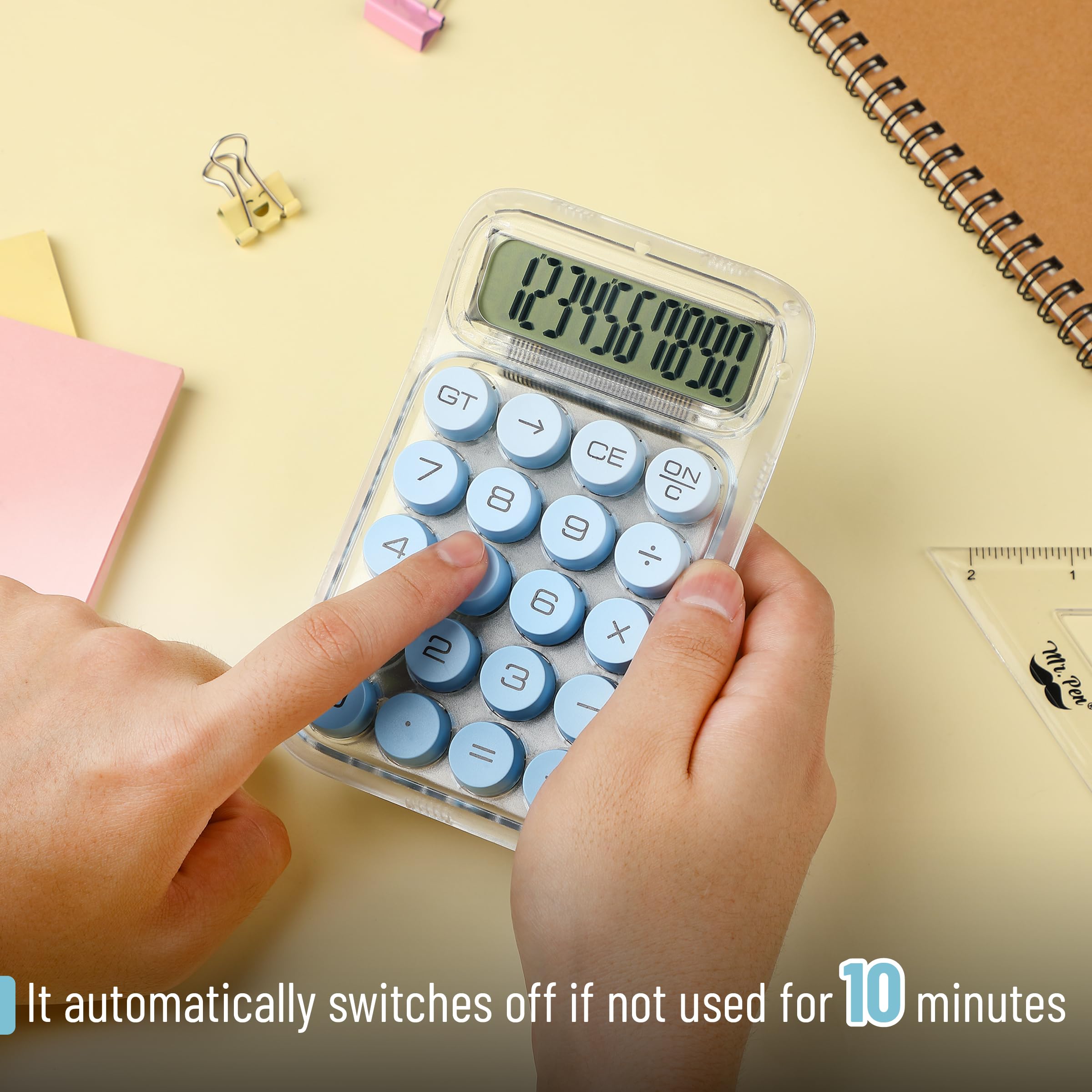 Mr. Pen- Mechanical Switch Calculator, 10 Digits, Blue, Transparent Body, Large LCD Display, Big Buttons, Desktop, Cute, Aesthetic