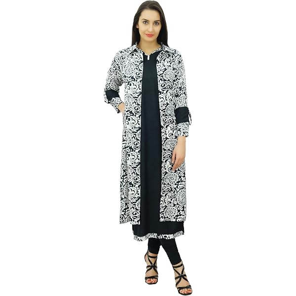 Bimba Women's Black Cotton Kurti - Straight Cut, 3/4 Sleeves, Mid-Calf Length, Indian Ethnic Top
