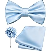 Branduce Solid Color Pre-tied Bow Tie and Pocket Square Lapel Pin Set for Men