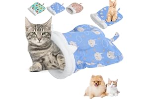 agoname Winter Sleeping Bag for Indoor Cats, Cozy Soft Bed, 360 Warm Semienclosed Plush Large Sack, Pet Snuggle Sack for Cats 4-7.5kg (Blue, 21.65x17.7in)
