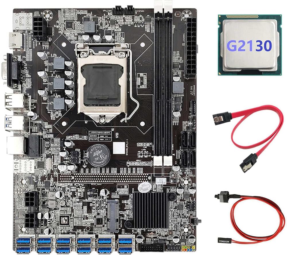 Nicfaky B75 Mining Motherboard LGA1155 12x PCIe USB 3.0 G2130 CPU DDR3 BTC