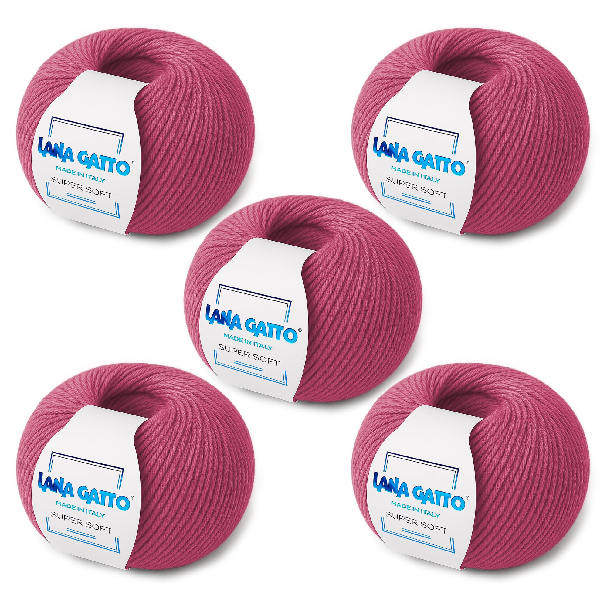 Super Soft Yarns for Crocheting and Knitting 100% Merino Wool Soft Yarn, Extrafine Wool Made in Italy by Lana Gatto Super Soft Line,9 oz 685 yds, (5, Pink - 14446)