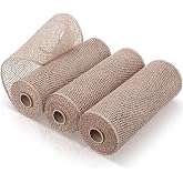 Chuangdi 3 Rolls Poly Burlap Deco Mesh 10 in,Linen Color | Poly Burlap Decorative Mesh Ribbon Rolls, for Wreath Making, DIY Floral Crafts, Home Porch Door Party Decorations