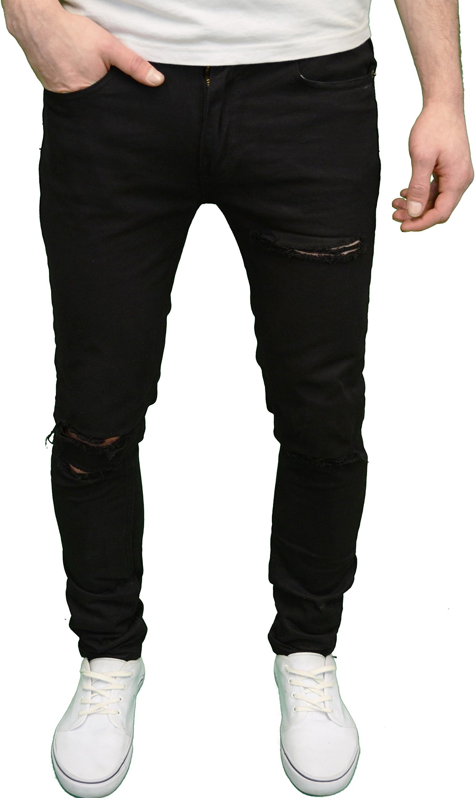 Mens Designer Branded Stretch Super Skinny Fit Ripped Jeans