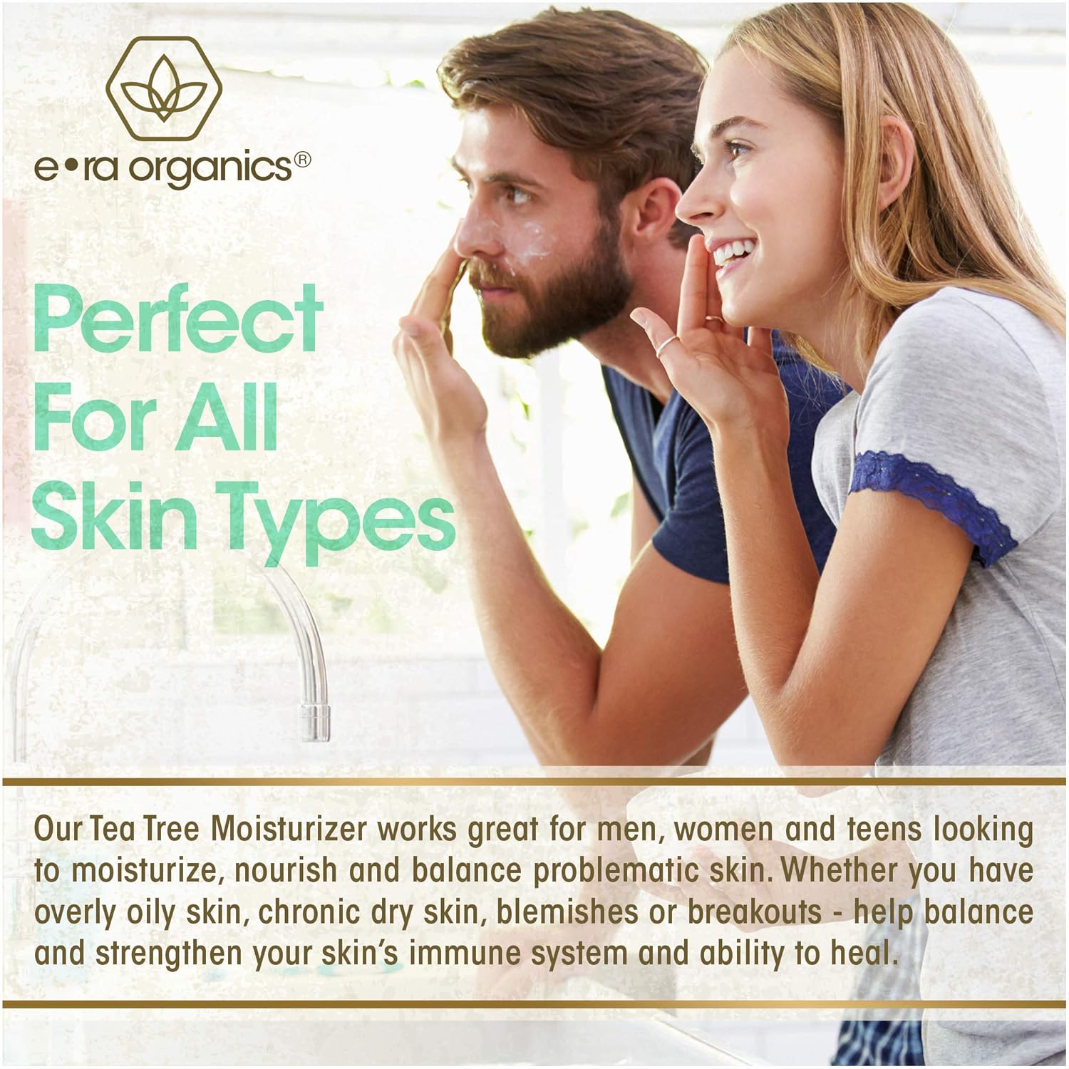 Era Organics Tea Tree Oil Face Cream - For Oily, Acne Prone Skin, Extra Soothing & Nourishing Non-Greasy Botanical Facial Moisturizer with 7X Ingredients For Rosacea, Cystic Acne, Blackheads & Redness: Beauty