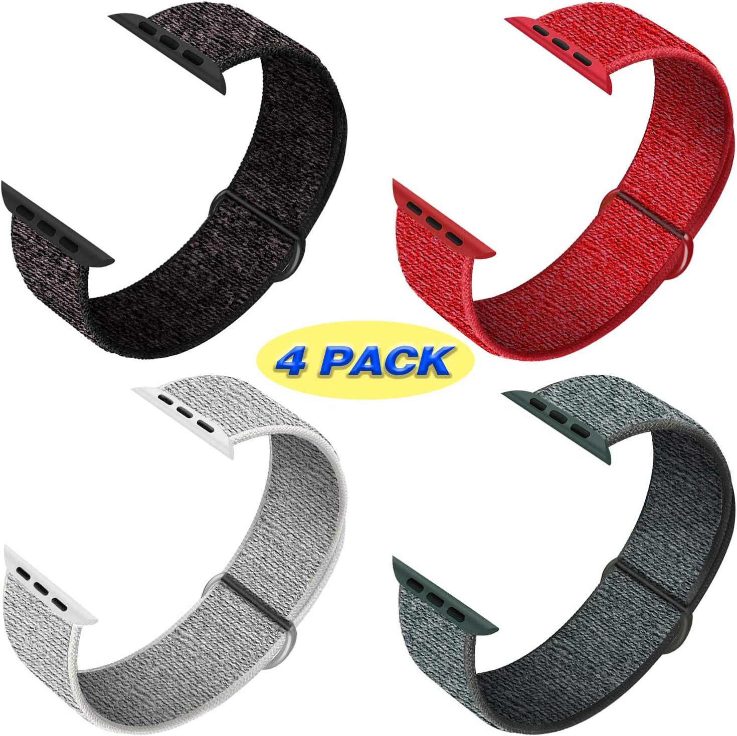 QIENGO 4Pack Compatible for Apple Watch Band 38mm 40mm 42mm 44mm,Adjustable Soft Lightweight Breathable Sports Replacement Band for Series 5 4 3 2 1