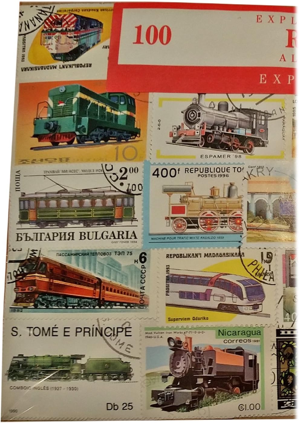 Worldwide Railway Transport Trains Locomotive Stamp Collection – 100 Different Stamps! Souvenir/Speicher/Memoria! Collectable Stamps from Around the World! Timbre/Stempel/Francobollo/Sello! - Image 3